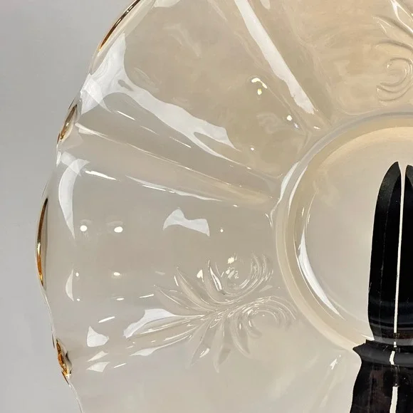 Vintage Amber Glass Scalloped Edge Dessert Cake‎ Stand Tray Floral Etched Topaz - Picture 2 of 16